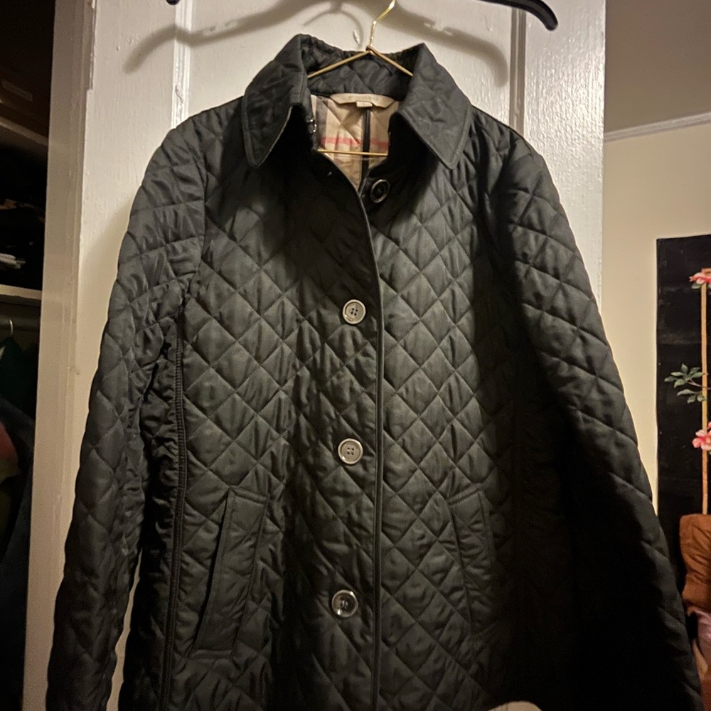 Burberry Brit Black Quilted Pea Coat with Signature Lining